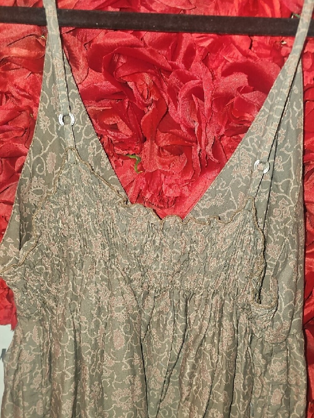 MKM Brown Paisley Print Sleeveless Dress with Teal Border Size Large - Picture 10 of 11